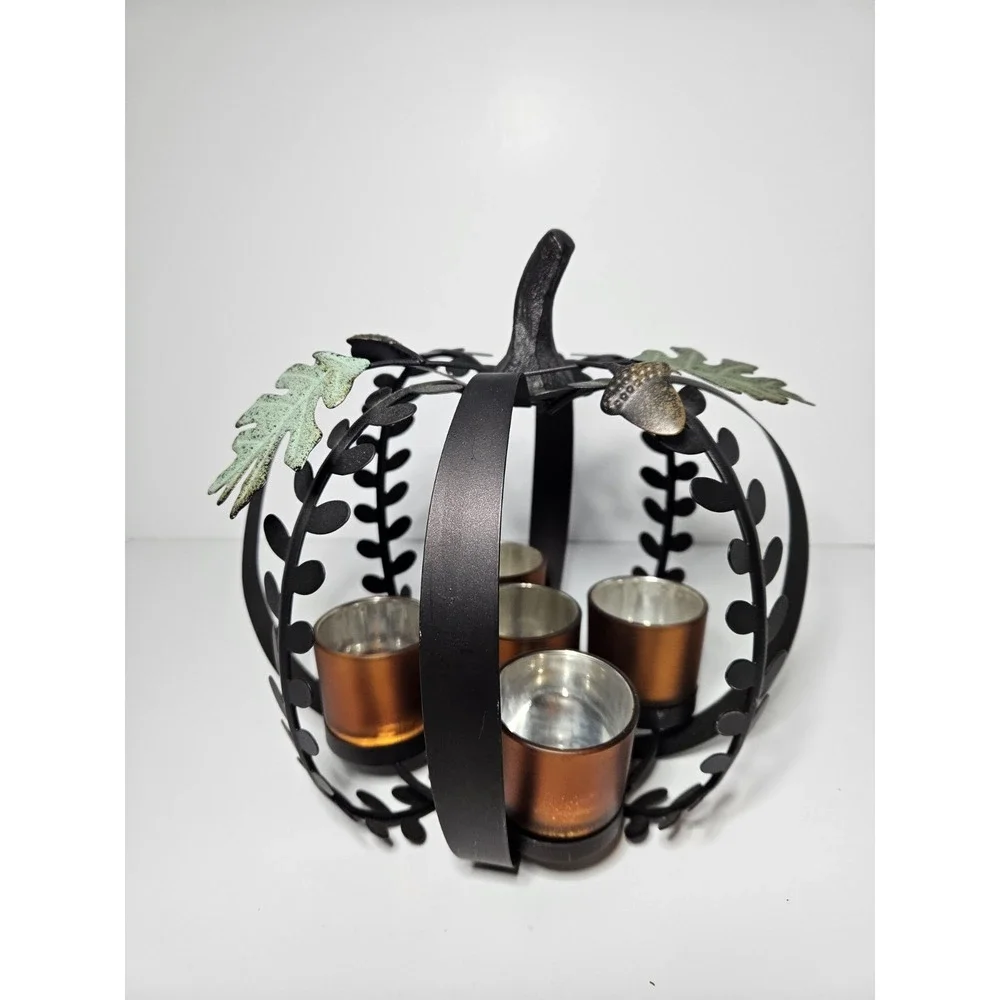Metal Pumpkin Tealight Candle Holder Autumn Fall Harvest Centerpiece Votive